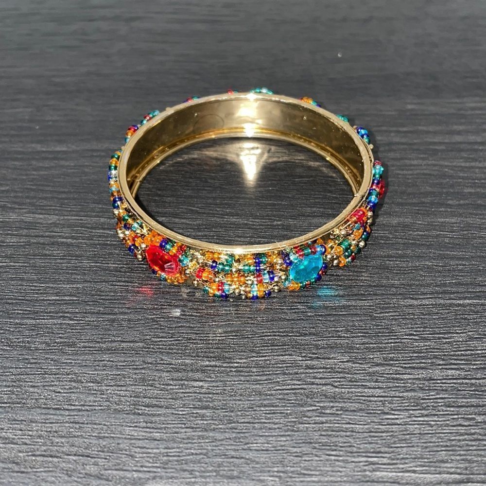 Colorful Gold Bangle with Colored Gems
